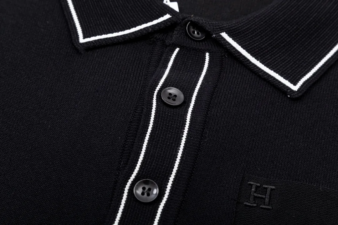 HERMES POLO ， Retro Same Style Polo Versatile : Black Size：M-3XL